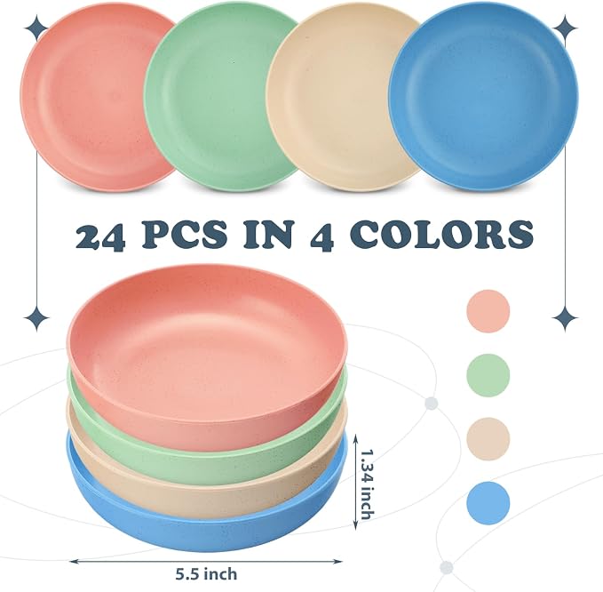 Tioncy 24 Pcs Cat Food Bowl 5.5'' Fatigue Relief Shallow Cat Food Dish Wide and Small Pet Wet Plate Wide Stray Wet Feeding Bowl for Ferrets Feral Short Legged Kitten, Wheat Straw(Four Color,Classic)