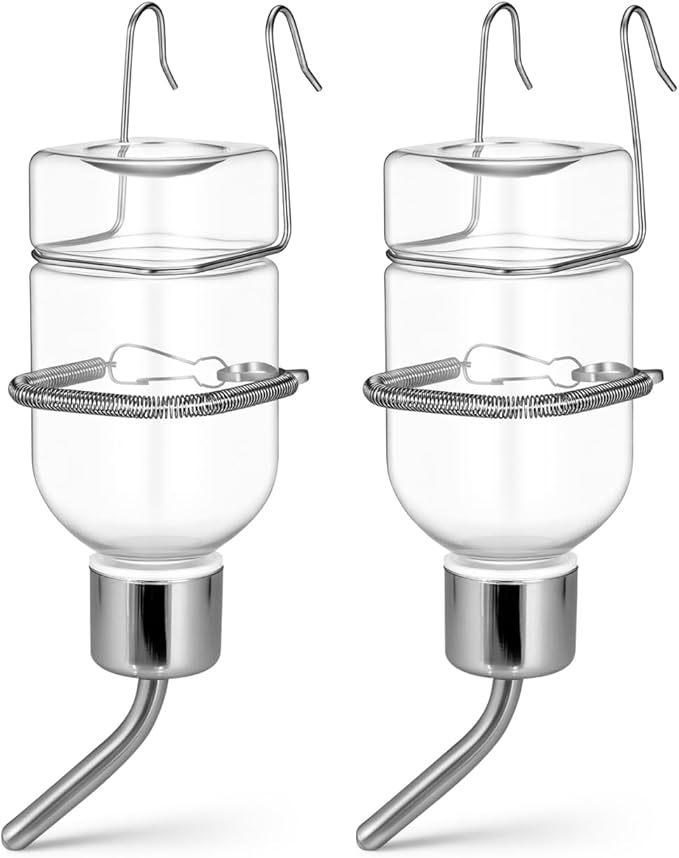 POPETPOP 2Pcs Pet Water Feeder Bunny Fountain Drinking Bottle for Small Pets Automatic Hanging Dispenser for Hamsters and Rabbits Design