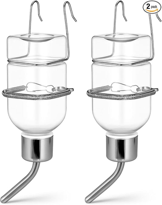 2 Pack Small Animal Water Bottle No Drip, 180ml Hanging Pet Water Dispenser for Guinea Pig Rabbit Hamster Bunny Chinchilla, Cage Feeder with Stainless Tube