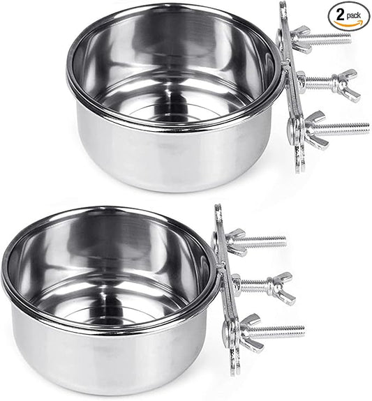 Tfwadmx 2 Pcs Bird Feeding Dish Cups,Parrot Food Bowl Clamp Holder Coop Cup Bird Cage Water Bowl for Parakeet African Greys Conure Cockatiels Lovebird Budgie Chinchilla