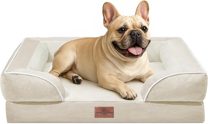 Comfort Expression Orthopedic Dog Bed for Medium Size Dog with Bolster | Waterproof Dog Couch Bed with Washable Cover & Non-Slip Bottom, Supportive Egg Crate Foam Medium Pet Bed, 30x20 Inch