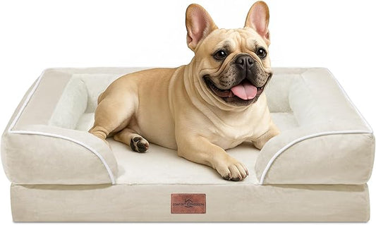 Comfort Expression Orthopedic Dog Bed for Medium Size Dog with Bolster | Waterproof Dog Couch Bed with Washable Cover & Non-Slip Bottom, Supportive Egg Crate Foam Medium Pet Bed, 30x20 Inch