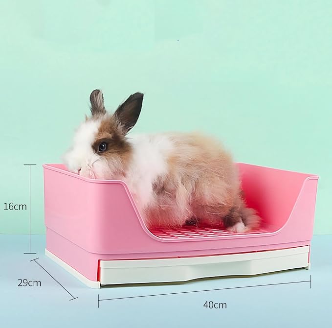 Large Rabbit Litter Box,Corner Potty Trainer with Drawer for Small Animals, Easy Clean Bedding Toilet for Adult Bunny, Guinea Pig, Ferret, Hamster (Pink)