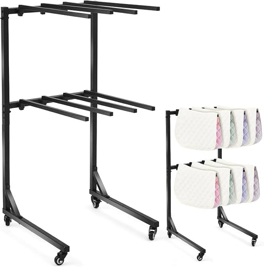 8-Arm Saddle Pad Rack with Wheels, Removable Horse Blanket Holder Space Saving Horse Saddle Pads Stand for Barn Stable Farm Trailer Accessories