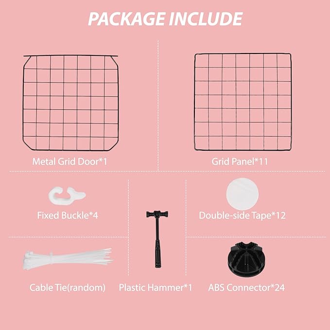 Guinea Pig Cages with Door and Top, 25x25x12inch Small Animal Cage, 12pcs Metal Grid Panels Small Animal Playpen, Expandable Cage for Guinea Pigs, Rabbits, Hamsters and Hedgehogs, Kitten