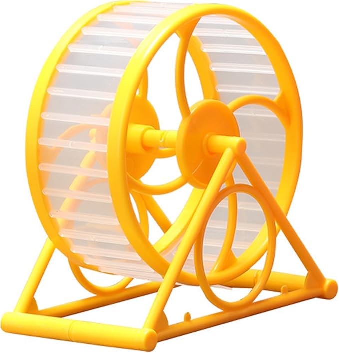 Pet Hamster Exercise Wheel with Stand - Playing Supplies Cage Toy for Gerbils - Jogging Toy - Small, Yellow