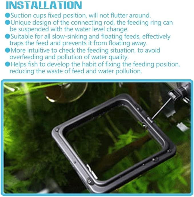 Fish Feeding Ring, Fish Safe Floating Food Feeder Circle Blue, with Suction Cup Aquarium, Square and Round Shape Fish Tank Towels - for Guppy, Betta, Goldfish, Etc (1 Square)