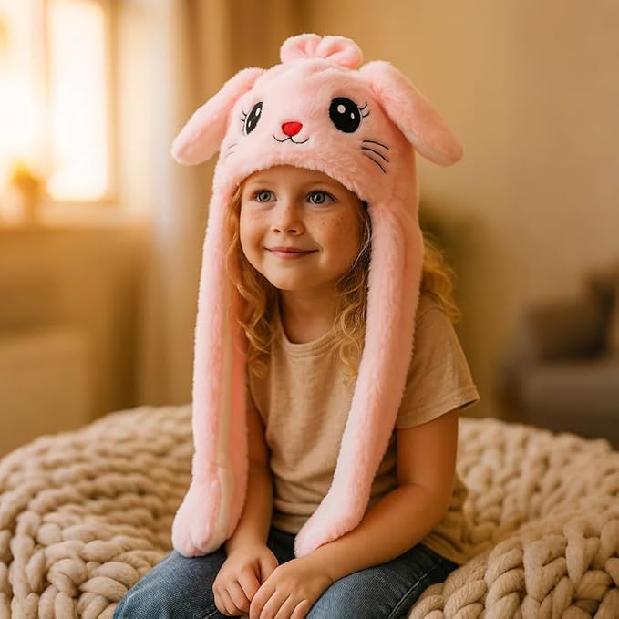 Bubblepompom Animal Hat with Ears Moving Jumping Pop Up Beating Hat Plush Holiday Cosplay Dress Up Funny Gift for Kids
