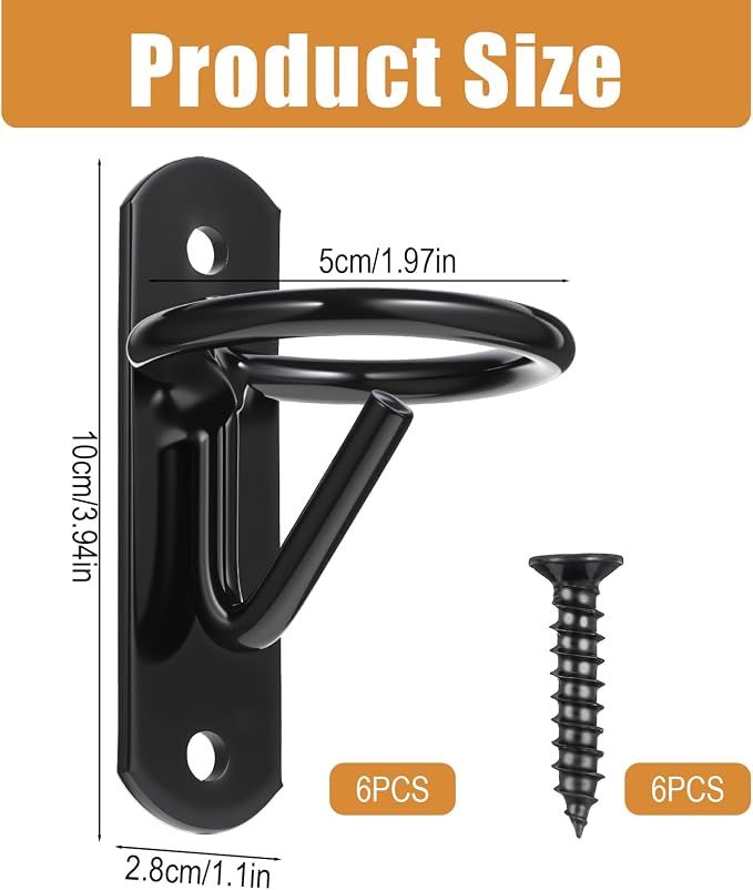 6 Pcs Bucket Hangers Hooks Heavy Duty Horse Water Feed Bucket Hooks for Metal Equestrian Stalls Barn Farmhouse Supplies with Screws Black