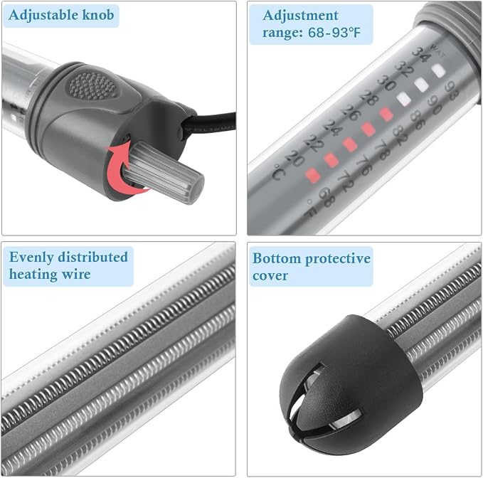 HITOP 300W Adjustable Aquarium Heater, Submersible Fish Tank Heater Thermostat with Suction Cups for 45-65Gal