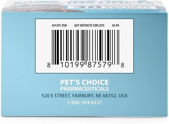 Pet's Choice Gut Instincts Probiotic Supplement Powder Packets for Cats, 30 ct, Veterinary Formulated Cat Probiotics with Vitamins for Gut Health, Digestive Balance, Diarrhea Support, Chicken Flavor