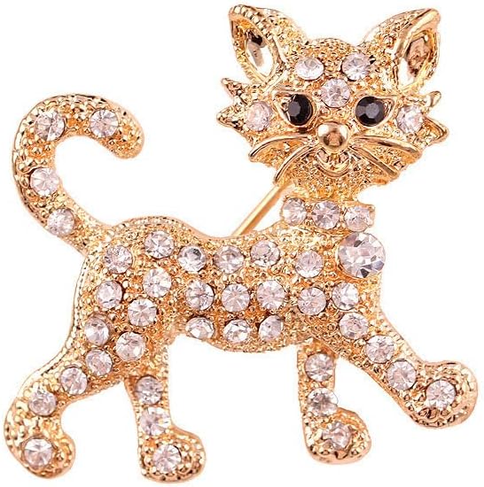 coadipress Rhinestone Cat Brooch Pin for Women Cute Crystal Animal Cat Lapel Pin Clothing Dainty Accessories Jewelry