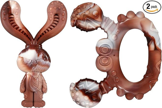 Indestructible Dog Toys for Aggressive Chewers, Tough and Durable Chew Toys for Large Medium Dogs, Interactive Dog Chew Toys to Keep Them Busy (E Rabbit+Crab)