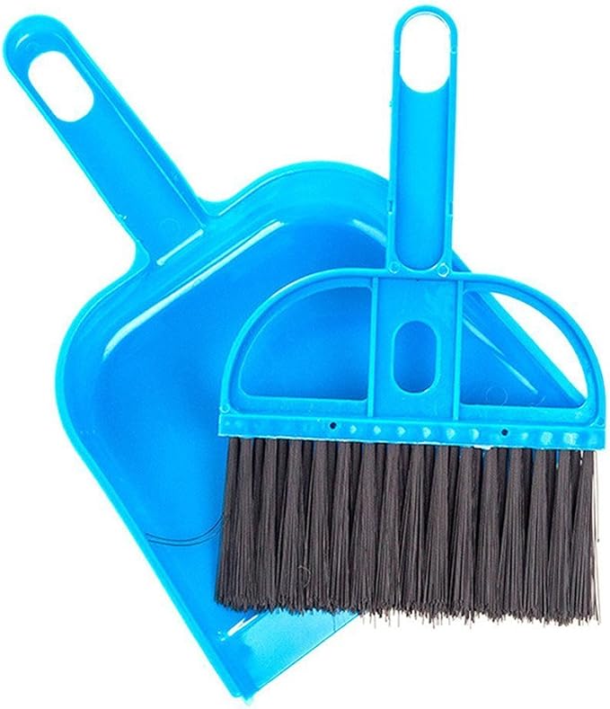 Pet Cage Broom Brush Dustpan Set - Small Cat Litter Sweeper for Pet Cage Clean and Car Keyboard Brush (Blue)