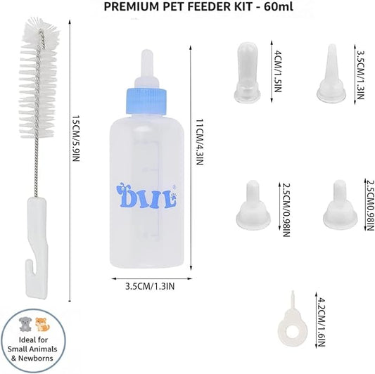1pcs 60ml Pet Bottle with 4pcs Replacement Nipples and 1pcs Nipple Brush Can Be Used for Water Feeding Pet Feeding Tools.