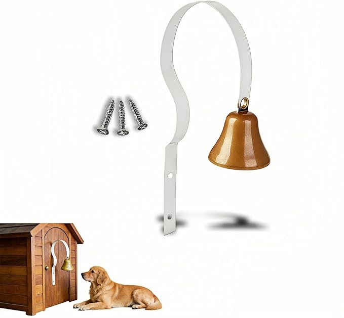 Dog Doorbell for Potty Training, Wall Mounted Bronze Bell with White Metal Bracket, 7.09 Inch Height, Includes 3 Mounting Screws, Scratch-Free Design, Rust-Proof
