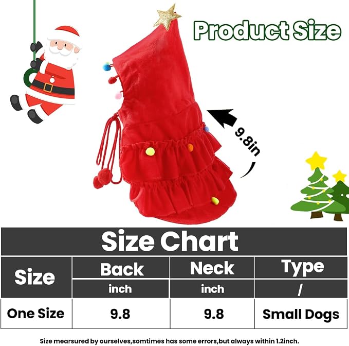 Vellibring Cat Christmas Outfit Red Pet Cloak with Hat with Star and Pompoms Puppy Cape Clothes Xmas Tree Elf Costumes Party Pet Supplies Accessories for Small Dogs Cats Pet Santa Presents
