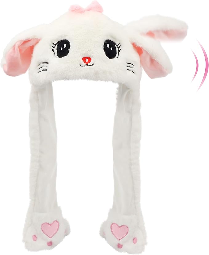 Bubblepompom Animal Hat with Ears Moving Jumping Pop Up Beating Hat Plush Holiday Cosplay Dress Up Funny Gift for Kids