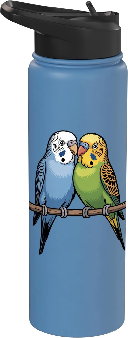 Parakeet Couple Cute Budgie Bird Lovers Art Stainless Steel Insulated Water Bottle