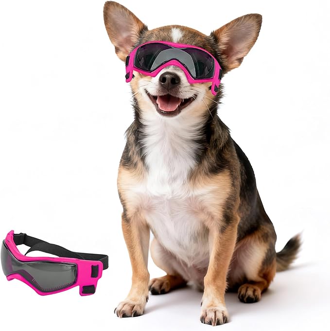 Dog Goggles Small Breed, XS Dog Sunglasses Chihuahua Glasses Anti-UV Eyes Protection for XSmall Pets Tiny Dogs Cats, Pink XS