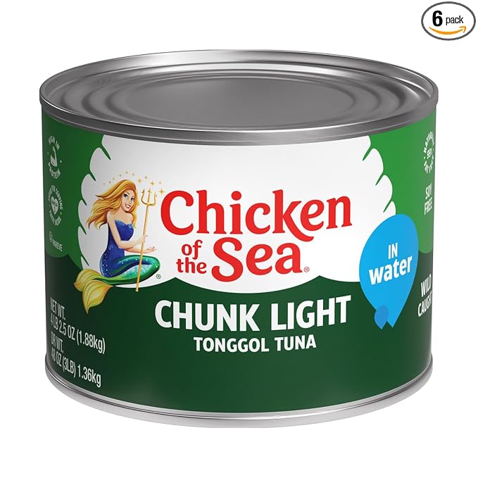 Chicken of the Sea Chunk Light Tonggol Tuna in Water, Wild Caught Tuna, Foodservice Size, 66.5 oz. Can (Pack of 6)