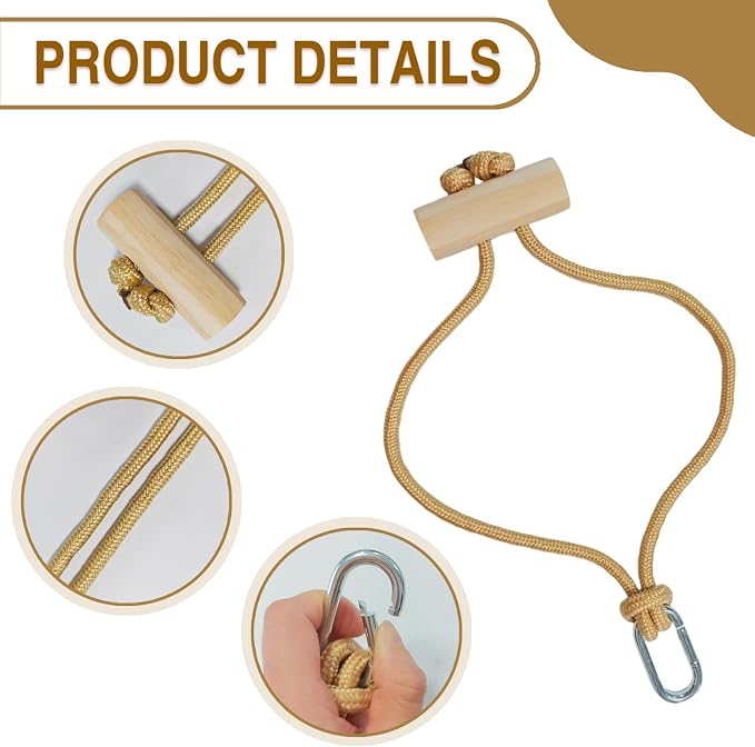 2 PCS Horse Bucket Strap with Wooden Snap Multi-Purpose Adjustable Nylon Rope & Quick Release Carabiner Hay Chix Horse Bucket Strap for Stable Water Bucket Hanging Equine Barn Supplies
