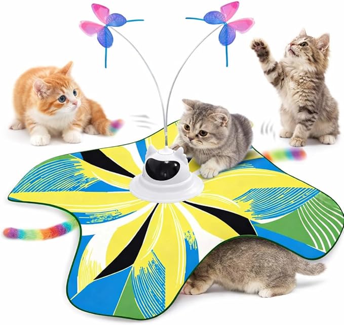 Interactive Cat Toy for Indoor Cats, Rechargeable 3-in-1 Hide and Seek Cat Toy with Spinning Butterfly & Plush Tail, Ultra-Quiet Touch Activated Self Play Cat Exercise Toy for Adult Cats & Kittens | Touch Activated, Spinning Butterfly, Plush Tail, Ultr...