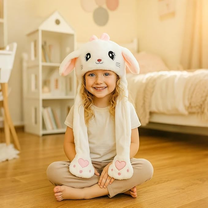 Bubblepompom Animal Hat with Ears Moving Jumping Pop Up Beating Hat Plush Holiday Cosplay Dress Up Funny Gift for Kids