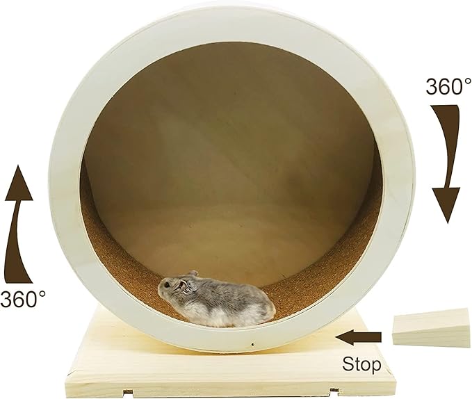 Hamster Wooden Running Wheel, Wooden Small Pets Exercise Wheel, Running Spinner Wheel Play Toy for Rat Gerbil Mice Chinchillas Hedgehogs Guinea Pigs, S