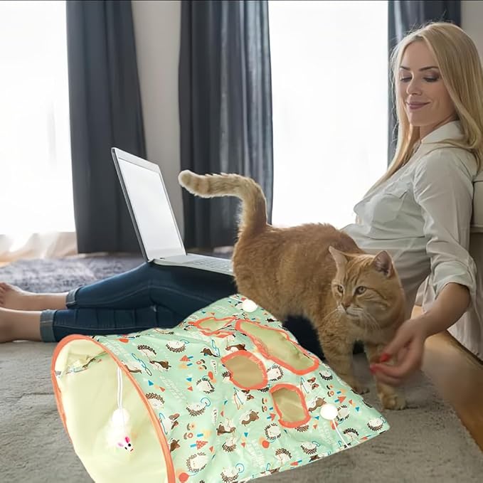 Cat Tunnel Toy, Cat Tunnel Bags with 1 Little Mouse & 3 Ball Crinkle Sack Bag for Cats, Portable Training Cave Collapsible Interactive Drill Bag Toy, Pet Self Interactive Toys