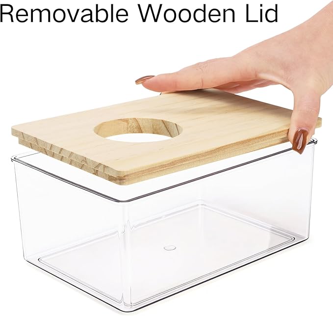 Coloch Hamster Sand Bath Box with Wood Cover, Rectangle Clear Hamster Digging Sand Container with Climbing Ladder Multifunctional Plastic Guinea Pig Bathroom for Small Animals