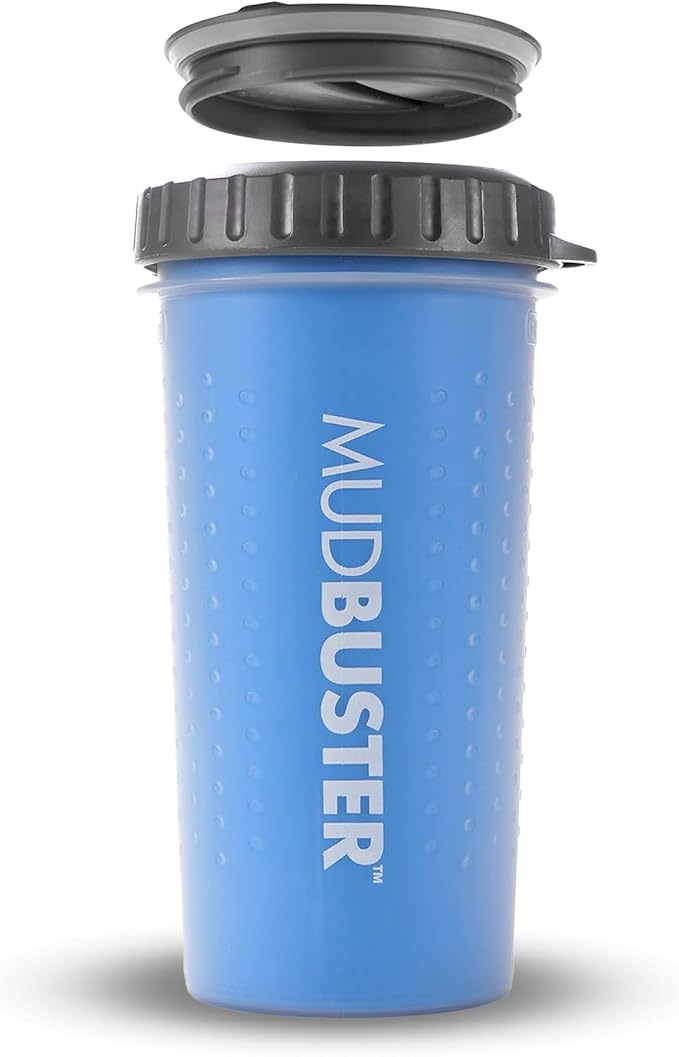 Dexas Lidded MudBuster Large Dog Paw Cleaner in Pro Blue - Fits 2.5"-3.5" Wide Paws, Portable Paw Washer for Muddy Paws, Dog Paw Cleaning Cup with Gentle Silicone Bristles, Quick Clean Pet Paw Washer