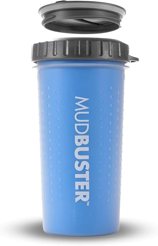 Dexas Lidded MudBuster Large Dog Paw Cleaner in Pro Blue - Fits 2.5"-3.5" Wide Paws, Portable Paw Washer for Muddy Paws, Dog Paw Cleaning Cup with Gentle Silicone Bristles, Quick Clean Pet Paw Washer
