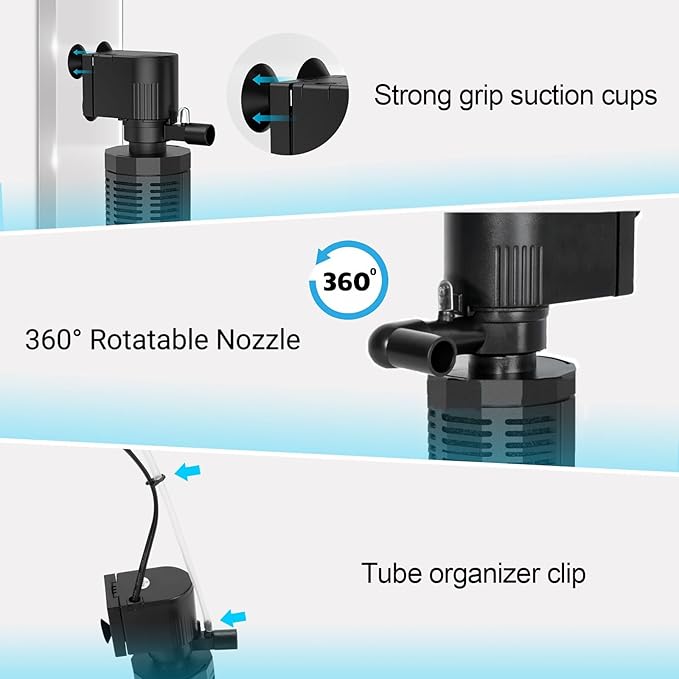 Aquarium Internal Filter for 30-100 Gallons, Ultra-Quiet Fish Tank Filters Biochemical Filtration 400GPH Powerful Pump & Filter Submersible Aquarium Filter Tank Clear Air Supply (18W)