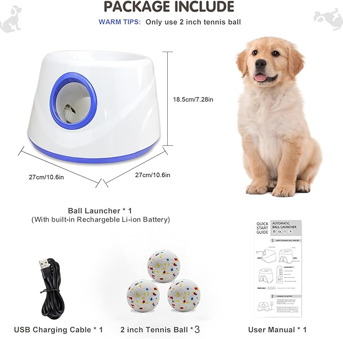 Automatic Ball Launcher, Hands‑free Dog Ball Thrower, Adjustable Distance Dog Fetch Machine (19-45FT), Suitable for Small and Medium-Sized Dogs. Indoor/Outdoor Dual-use launchers for Dog Parents.