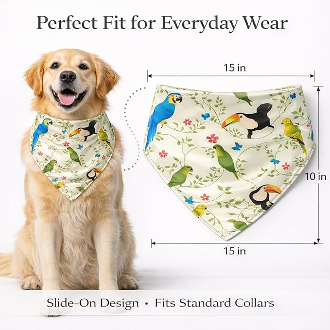 Luxury Satin Dog Bandana – Slip-On Collar Style, Premium Pet Scarf for Medium, Large & XL Dogs – Special Occasion Accessory (Collar Not Included) (Medium - Extra Large, Toucan (G) Luxe - Satin)