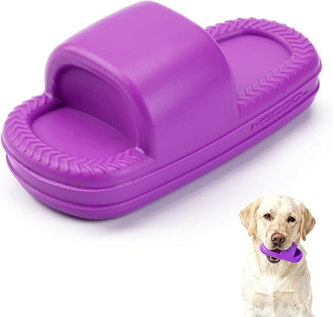 MECOOL Squeaky Slipper Dog Toy - Chew Toys for Aggressive Chewers, Durable Rubber Chew Toy for Dental Cleaning & Boredom Relief, for Small Medium Dogs, Purple