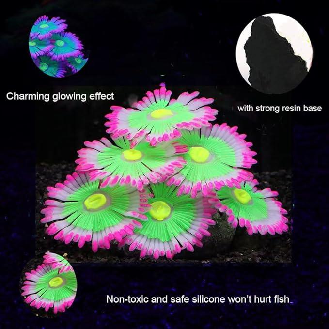 ZtohPyo Glowing Effect Soft Anemone Aquarium Fish Tank Decorations Silicone Glow in The Dark Artificial Ornament Plants for Aquarium Landscape Small/Large Fish Bowl Decor Accessories