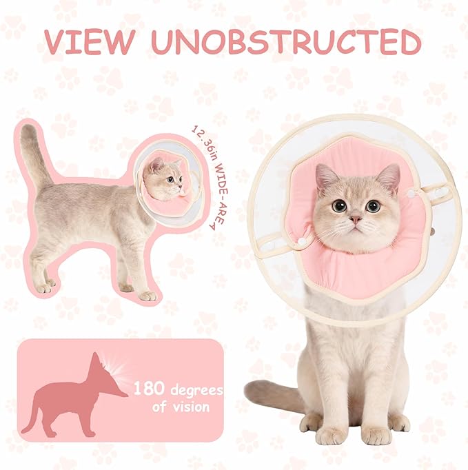 Soft Adjustable Cat Recovery Collar, Lightweight Waterproof Elizabethan Cone for Cats – Comfortable Protective Collar to Prevent Licking After Surgery, Grooming & Skin Care (Pink, S)