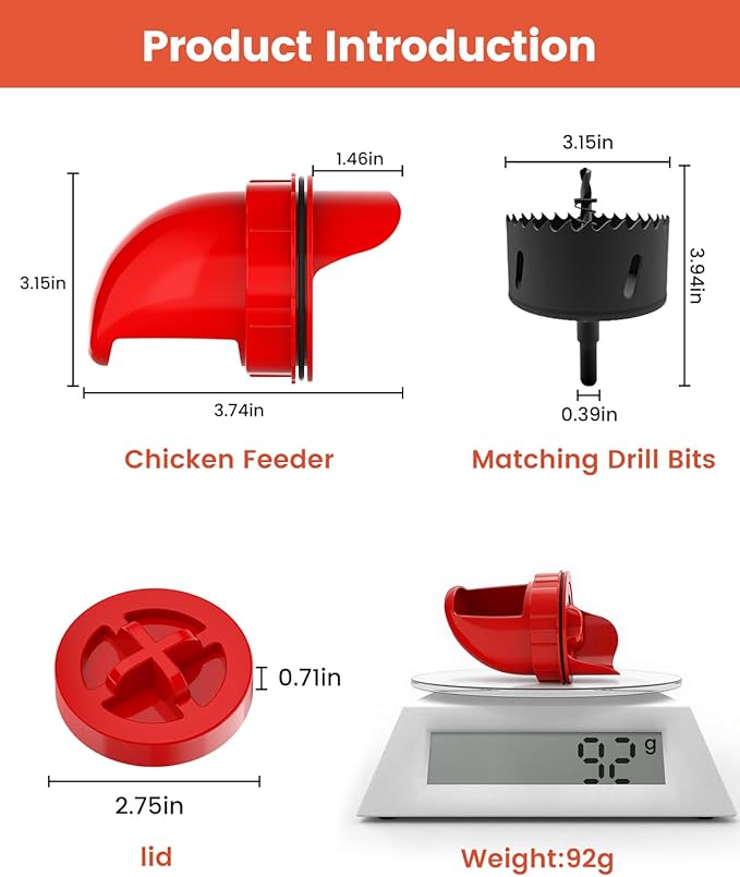 [8 Pack] Aopchry Automatic Chicken Feeder (Red), Chicken Feeders No Waste Feed, Egg Shaped Thickened Design, Rain-Proof, Suitable for Various Poultry, with Mounting Hole Opener
