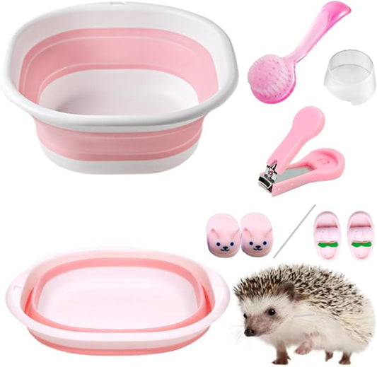 Hedgehog Bath Supplies Small Animal Bath Supplies Include Foldable Bathtub 1 Hamster Hedgehog Nail Clipper Trimmer 1 Cleaning Brush A Pair of Random Slippers