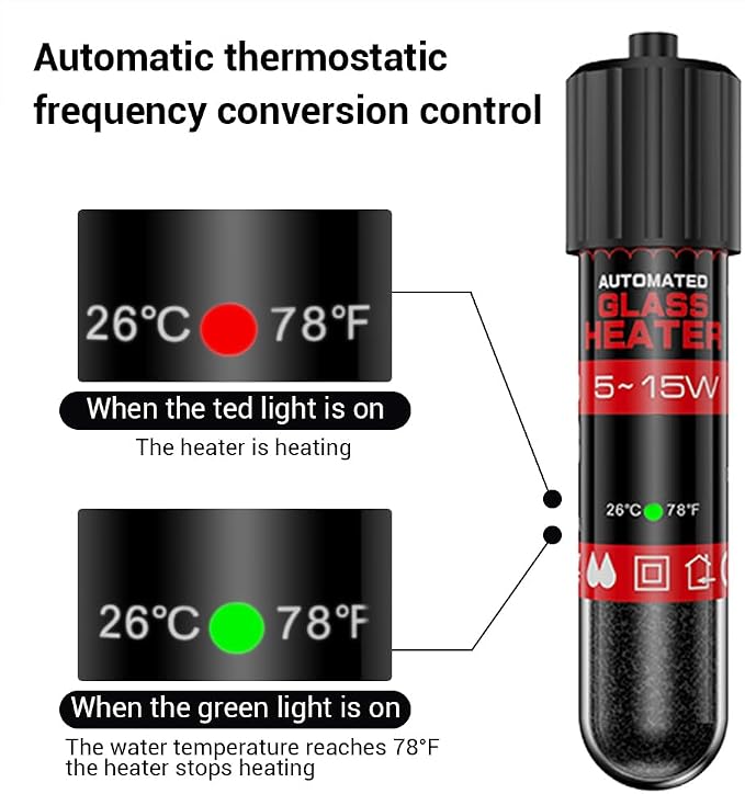 DONGKER Small Aquarium Heater,5W/10W/15W Mini Fish Tank Heater Constant Temperature 78℉(26℃) with Overheating Protection for 1-2 Gal Tanks