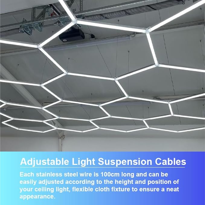HAMRVL 12-Pack Hexagon Garage Lights Suspension Cables Kit - 3.28ft/1M Hexagon LED Lights Adjustable Steel Hanging Chain, Light Suspension Kit for Hexagon Lights,LED Panel Aquarium Lights, Load 6.6 lb