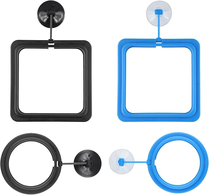 4 Pcs Fish Feeding Ring for Aquarium – Round and Square Floating Food Feeder with Suction Cup, Fish Tank Feeding Ring for Guppy, Goldfish