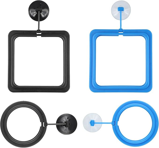 4 Pcs Fish Feeding Ring for Aquarium – Round and Square Floating Food Feeder with Suction Cup, Fish Tank Feeding Ring for Guppy, Goldfish