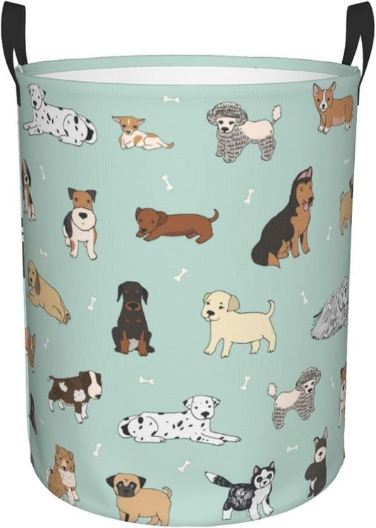 Cute Puppy Dog Animal Round Laundry Hamper Storage Basket Toys Clothes Organizer Bin For Home Bathroom Bedroom Dorm Nursery, 62l