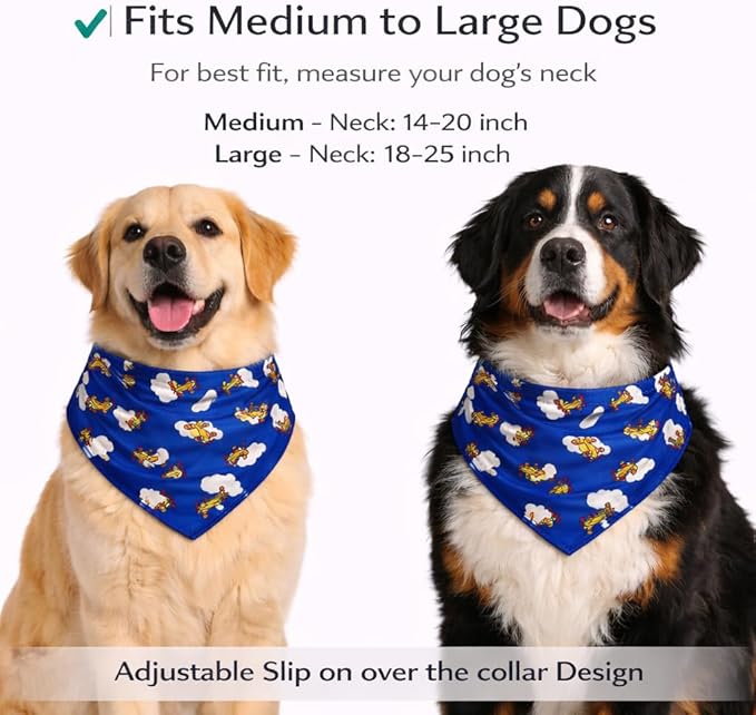 Luxury Satin Dog Bandana – Slip-On Collar Style, Premium Pet Scarf for Medium, Large & XL Dogs – Special Occasion Accessory (Collar Not Included) (Medium - Extra Large, Airplane (G) Luxe - Satin)