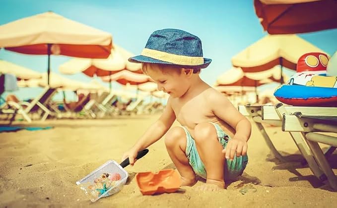 Beach Mesh Shovel, Shark Tooth Sifter Dipper for Shell Collecting, Kids Filter Sand Scooper for Picking Up Shells - Beach Snow Toys for Kids (Black)