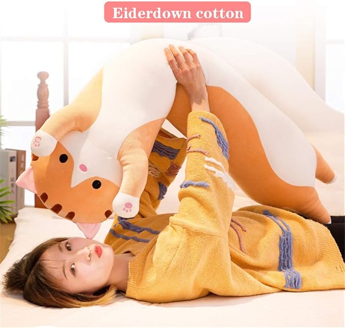 shangman Lovely Plush Cat Doll Cute Cartoon Soft Stuffed Kitten Pillow Long Throw Sleeping Pillow Doll Toy Gift for Kids Girlfriend Multiple Size (Brown,150cm/59in)