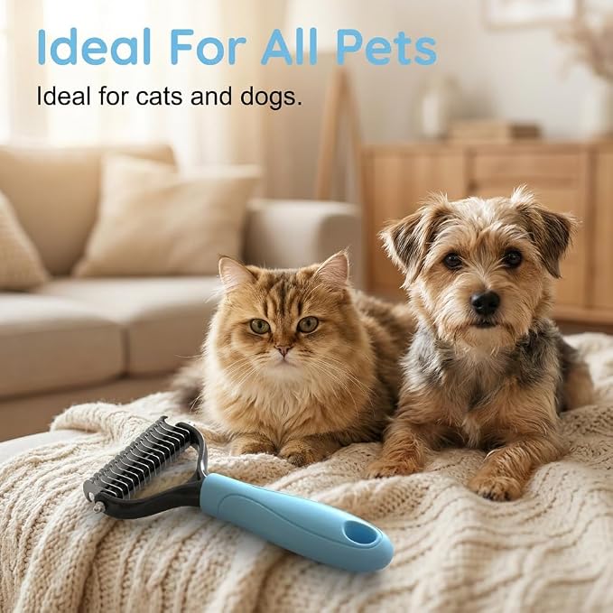 Pet Pro Grooming Tool, 2026 New Double-Sided Pet Grooming Brush, Multi-Functional Pet Brush, Portable Shedding Rake for Home Use, Professional Groomers (Pink, Medium)